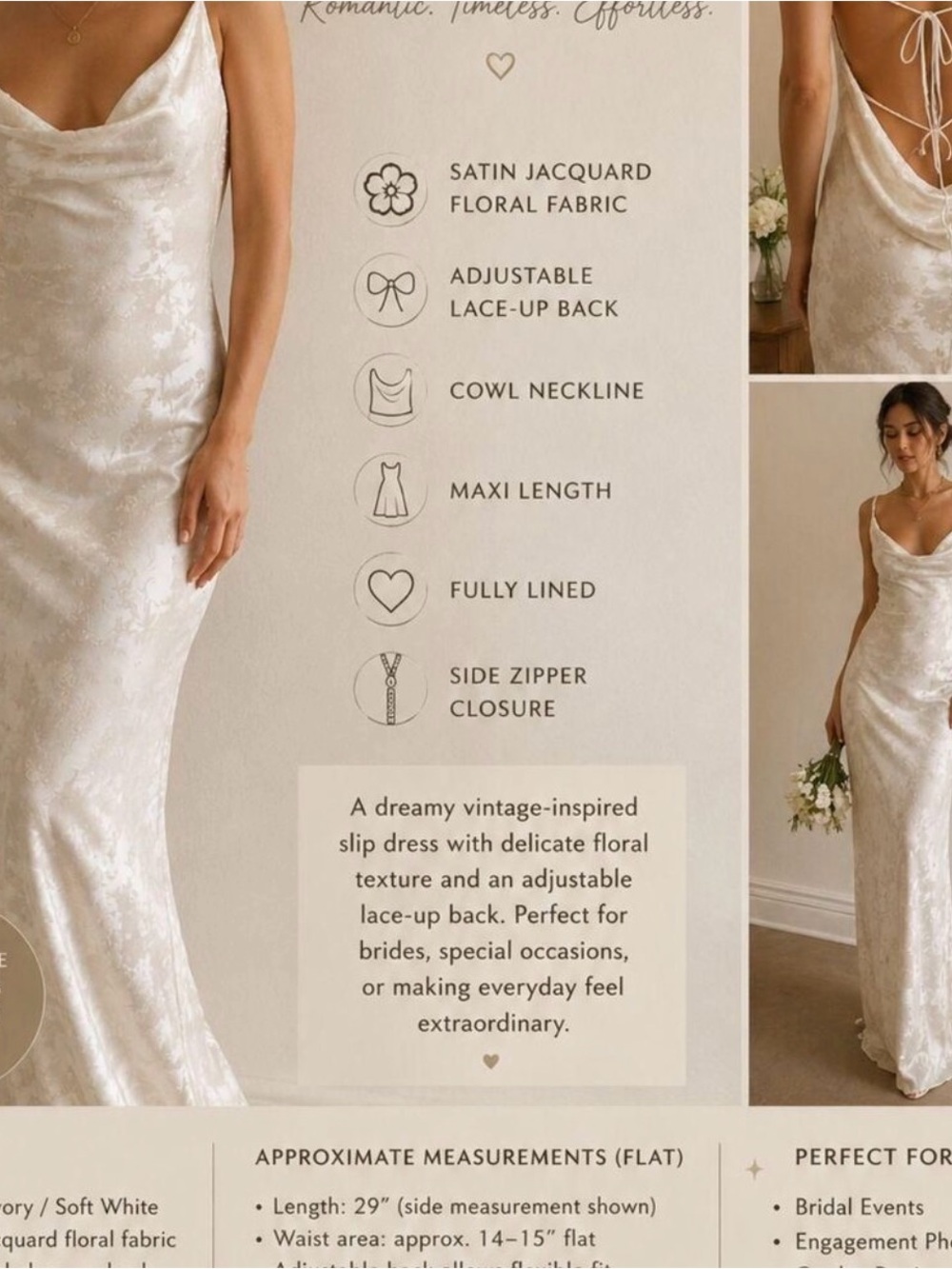 Meshki Ivory Satin Jacquard Cowl Neck Slip Dress